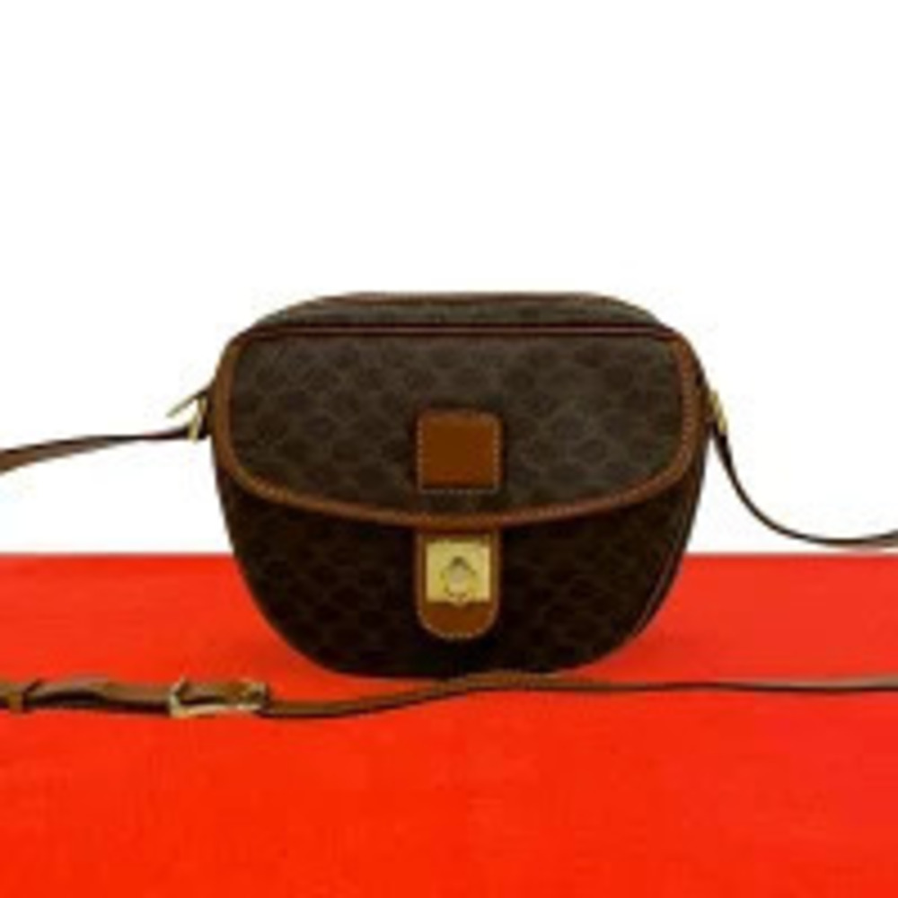 Celine Macadam Blazon Triomphe Leather Shoulder Bag Brown